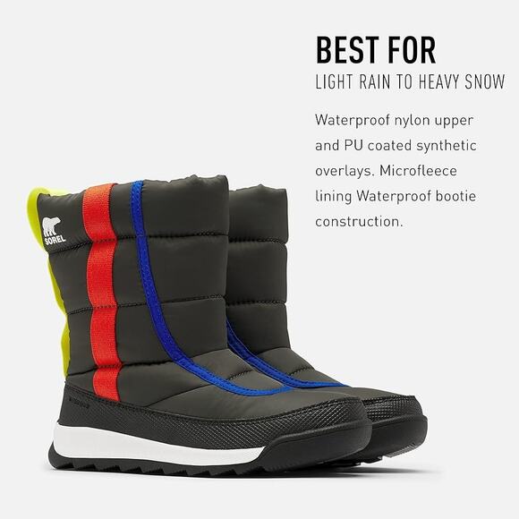 Sorel Uni-sex Whitney Puffy Black Mid Snow Child Rain Boots Kids - Picture 1 of 6